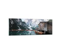 Impression sur Verre 90x30cm Tableaux Image Photo Cottage Au-Dessus Le Lac