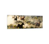 Impression sur Verre 90x30cm Tableaux Image Photo Cow-boy cow-girl cheval