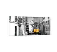 Moderne Impression sur Verre 100x40cm Image Tableau en Verre Decoration Murale Tram Portugal Lisbonne Grand Tableaux Decoratifs Muraux Chambre Cuisine Panoramique Deco Cadre Salon Art GAB100x40-4977