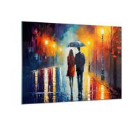 Impression sur Verre Moderne 100x70cm Personnes Art - 6011 | Couple Romantique Marcher Moderne Tableau Décoratif Grand Décoration Murale Art Mural Verre Trempé Salon ARTTOR