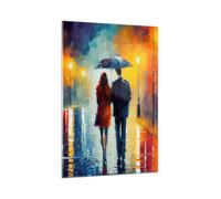 Impression sur Verre Moderne 70x100 cm Personnes Art - 6011 | Couple Romantique Marcher Moderne Tableau Décoratif Grand Décoration Murale Verre Trempé Salon Chambre Cuisine ARTTOR