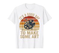 Impression Vintage « It's A Good Day to Make Some Art » rétro Coucher de Soleil T-Shirt Graphique avec Valeur, Homme, Blanc, M