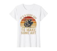 Impression Vintage « It's A Good Day to Make Some Art » rétro Coucher de Soleil T-Shirt Graphique avec Valeur, Femme, Blanc, S