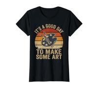 Impression Vintage « It's A Good Day to Make Some Art » rétro Coucher de Soleil T-Shirt Graphique avec Valeur, Femme, Noir, L