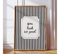 Impression « You Look So Good » à rayures noires pour salle de bain, décoration moderne et minimaliste, convient pour la décoration du salon et de la chambre (70 x 100 cm / toile tendue sur châssis)