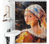 Impressionist Inspired Girl with A Pearl Earring. Rideau De Douche Anti-moisissure À Séchage Rapide Et Résistant, Idéal Pour La Salle De Bain À Domicile Ou À L'hôtel, Motif Toile De Jouy 53.54x70.87In