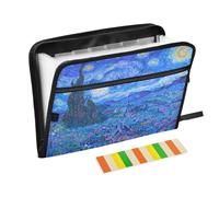 Impressionist Starry Field Dossier extensible 13 poches avec étiquettes A4 Organiseur de documents avec fermeture éclair