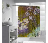 Impressionist Style Bathroom Curtains with Hooks Water Garden and Lily Pond Design Shower Curtain Sets Retro Oil Painting Art Bathroom Decor 120x200cm