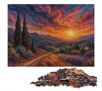 Impressionistic Landscape with Sunset and Tre Puzzle en Bois, 300 pièces | Le montage par zones du motif: une méthode de montage claire à la maison.