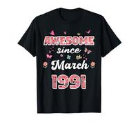 Impressionnant Depuis Mars 1991 Fleurs 1991 Mars Anniversaire T-Shirt