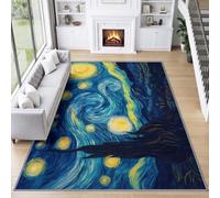 Impressionnisme Peinture À L'Huile Tapis Antidérapant Lavable Interieur 120 x 170 cm, Tapis Doux Ciel Nocturne Bleu Foncé Cyprès Entretien Facile Chambre pour Salon Chambre Salle à Manger Bureau