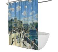 impressionnisme scène de ville rideau de douche pont neuf célèbre peinture impression rideaux de salle de bain avec crochets en plastique décor de pièce humide séchage rapide 90 x 180 cm