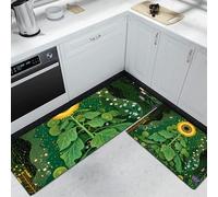 Impressionnisme Tapis de Cuisine pour Plancher 2PCS, Anti-dérapant Lavable Tapis Sol Cuisine Motif Tournesol Jaune, pour Cuisine évier buanderie Salle de Bain, 43x75cm+43x150cm