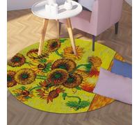 Impressionnisme Tapis Rond Quinze tournesols dans Un Vase Tapis antidérapant Lavable pour Salon Chambre Porche dortoir décor Jaune Tapis de Sol 130cm