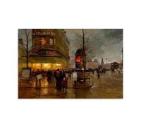 Impressionnist The Place De La Bastille Impression murale - Edouard Cortes Scène de Paris vintage avec café et foule de rue, affiche d'art murale décoration murale pour chambre à coucher, décoration