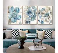 Impressions D'Art, Lot de 3 Tableaux - Peinture sur Toile Florale Bleue Abstraite Affiches et Impressions de Fleurs Nordiques Décoration Murale pour Cuisine Bureau Salon Maison/40*60Cm (Sans Cadre)