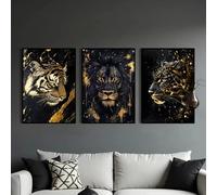 Impressions d'art mural animalier, peinture sur toile noire et dorée, décoration murale nordique moderne, images de lion et de tigre, décoration de salon, 20 x 30 cm, sans cadre
