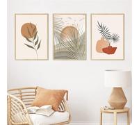 Impressions D'Art-Vase Abstrait Vintage en Forme de Feuille de Palmier Avec Oiseau Style Bohème Tableau Toile Affiches Impressions Nordiques Décoration Salon de Cuisine-50*60cm*3PCS (Non encadré)