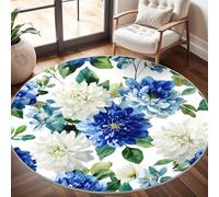Impressions de Fleurs à L'Aquarelle Tapis Rond 80 cm Intérieur & Extérieur Doux Antidérapant Lavable en Machine, Blanc Tapis Décoratif de Style Moderne pour Salon Chambre Salle à Manger
