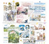 Impressions de paysages naturels pour scrapbooking, découpage, style aquarelle, thème de voyage, décoration murale pour journal, fabrication de cartes, arts et travaux manuels (paysage)