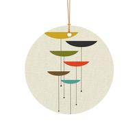 (impressions modernes du milieu du siècle) Arbre de Noël imprimé Ornements Pendentifs en aluminium 1 pièce Ornements de Noël ronds pour roman 10 cm