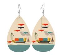 Impressions modernes du milieu du siècle, ces boucles d'oreilles en cuir ressemblent à un pendentif en forme de goutte d'eau, tendance et polyvalente, hypoallergénique, taille unique