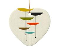 (impressions modernes du milieu du siècle) - Ornements de Noël en céramique - 1 pièce - Ornements de Noël en forme de cœur