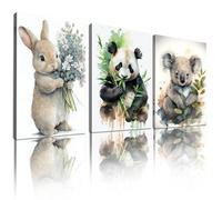 Impressions murales abstraites à l'aquarelle - Panda - Ours - Poster amusant - Lapin - Koala mignon - Peinture sur toile - Œuvre d'art pour la maison, le bureau, la chambre à coucher - 40,6 x 61 cm -