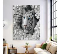 Impressions Murales Grands Animaux Sauvages Sans Cadre, Tigre Mur Briques Affiches,Tableau Décoration Murale,Murale Art Toile Tableau,Pour Salon Chambre, 70×100 cm