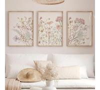 Impressions murales modernes de fleurs de sauge vertes et roses, art botanique, affiches sur toile, décoration murale florale neutre, galerie, décoration murale, 30 x 40 cm, 3 pièces, sans cadre