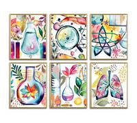Impressions murales scientifiques bohèmes à l'aquarelle pour salle de classe, décoration de tableau d'affichage de la biologie, de la chimie, de la science, de la chimie (colorée)