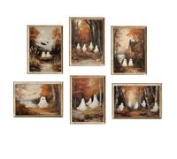 Impressions murales vintage de fantômes d'Halloween, 20,3 x 25,4 cm sans cadre, affiches de paysage d'automne rustique, images de fantômes effrayants, décoration murale pour vacances, salon, chambre à