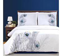 Impressions Superior - Ensemble édredon, 269 x 234 cm, Paon brodé, Doux, Couche Simple, 100% Coton, argenté, 3 pièces