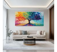 Impressions sur toile 100L x50l cm Décoration murale pour salon et chambre Coloré d'art sur toile panoramique abstraite Arbre abstrait arbre de vie peinture moderne