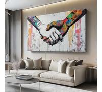 Impressions sur toile 120L x50l cm Décoration murale pour salon et chambre Couleur d'art sur toile panoramique abstraite Poignée de main, Art abstrait