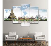 Impressions Sur Toile,5 Tableau Peinture,Chambre Décoration Maison Paris Tour Eiffel Paysage Architectural Avec Cadre 200 X 100 Cm Modulaire Panneaux Motif Cadeau D'Anniversaire Pour Salon Pour Chamb
