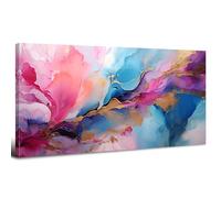 Impressions sur Toile Abstrait Marbre Décoration Murale Rose et Turquoise Affiche Peinture Texturée Abstraite Mur Art Effet Marbre Coloré Œuvres d'art Modernes Décoration pour Chambre,Salon 50x100 cm