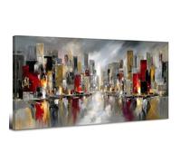 Impressions sur Toile Abstraite Rouge et or Représentant une Ville Tableau Représentant un Paysage Urbain Abstrait Affiche de Skyline de New York Moderne Minimaliste de New York Pour Salon 50X100 cm