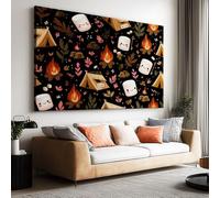 Impressions sur Toile Camping Feu de Camp Tente Sourire Grande Tableau Murale Decoration Salon Photo sur Toile, Image sur Toile Tableaux Chambre Maison sans Cadre (90 cm x 60 cm)