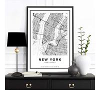 Impressions Sur Toile Carte de New York Manhattan Poster Tableaux, Posters Et Arts Décoratifs Peinture murale élégante monochrome Affiche Décoration Murale Salon Deco Chambre(Sans cadre)