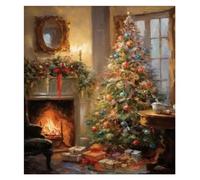 Impressions sur Toile d'art Mural Peinture sur Toile De Noël Vintage Académique Légère, Décor Mural Festif, Ferme De Pays du Père Noël, Paysage d'hiver, Affiches d'art Festif(H,50x70cm)