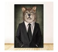 Impressions sur toile d'art mural Peinture Sur Toile Représentant Des Animaux En Tissu, Style Rétro, Art Mural, Lion En Costume, Affiche, Loup, Éléphant, Image Imprimée(UNE,30x40cm)