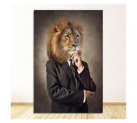 Impressions sur toile d'art mural Peinture Sur Toile Représentant Des Animaux En Tissu, Style Rétro, Art Mural, Lion En Costume, Affiche, Loup, Éléphant, Image Imprimée(C,30x40cm)