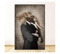 Impressions sur toile d'art mural Peinture Sur Toile Représentant Des Animaux En Tissu, Style Rétro, Art Mural, Lion En Costume, Affiche, Loup, Éléphant, Image Imprimée(E,50x70cm)