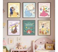 Impressions sur toile de princesse Disney, affiche de dessin animé classique, cendrillon, blanche-neige, Belle, Ariel, Aurora, Rapunzel, décoration murale pour chambre de filles PB29843