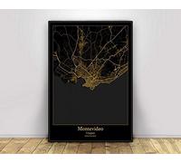 Impressions Sur Toile Décoration Murale,Montevideo Black Gold World City Map Pictures Print On Canvas Simplicité Moderne Abstraite Wall Art Poster Nordic Home Decor Toile Peinture Sans Cadre, 40X60C
