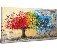 Impressions sur Toile EncadréEs Arbre De Vie Coloré Photo sur Toile Art Mural Abstrait Fleur Papillon Peinture Affiches Moderne DéCoration Murale Impression Maison Salon Chambre DéCoration 50x100cm