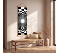 Impressions Sur Toile Illusion 3d'optique Damier Cadre Decoration, Grand Tableau Decoration Murale Noir et blanc Tunnel Poster Mural Abstrait Géométrique pour Salon Bureau Chambre 50x150 cm