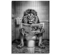 Impressions sur Toile lion amusante Décoration murale lion sur toilettes Art mural de lion Décoration murale 50x70cm sans Cadre