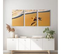 Impressions sur Toile Lot de 3, Côtière Plage Décoration Murale Étoiles De Mer Vagues De L'Océan Empreintes De Pas pour Salon Chambre, Idée Déco Maison pour un Intérieur Moderne, 20x30cmx3 Sans Cadre